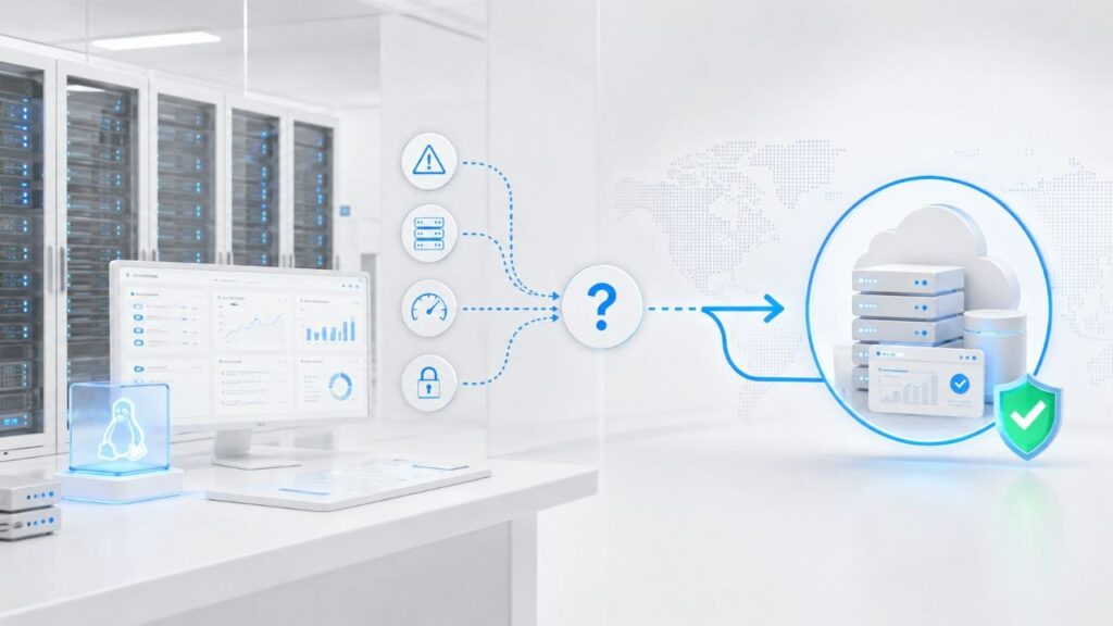 Illustration d’un support Linux en entreprise avec supervision, sécurité et infrastructure cloud