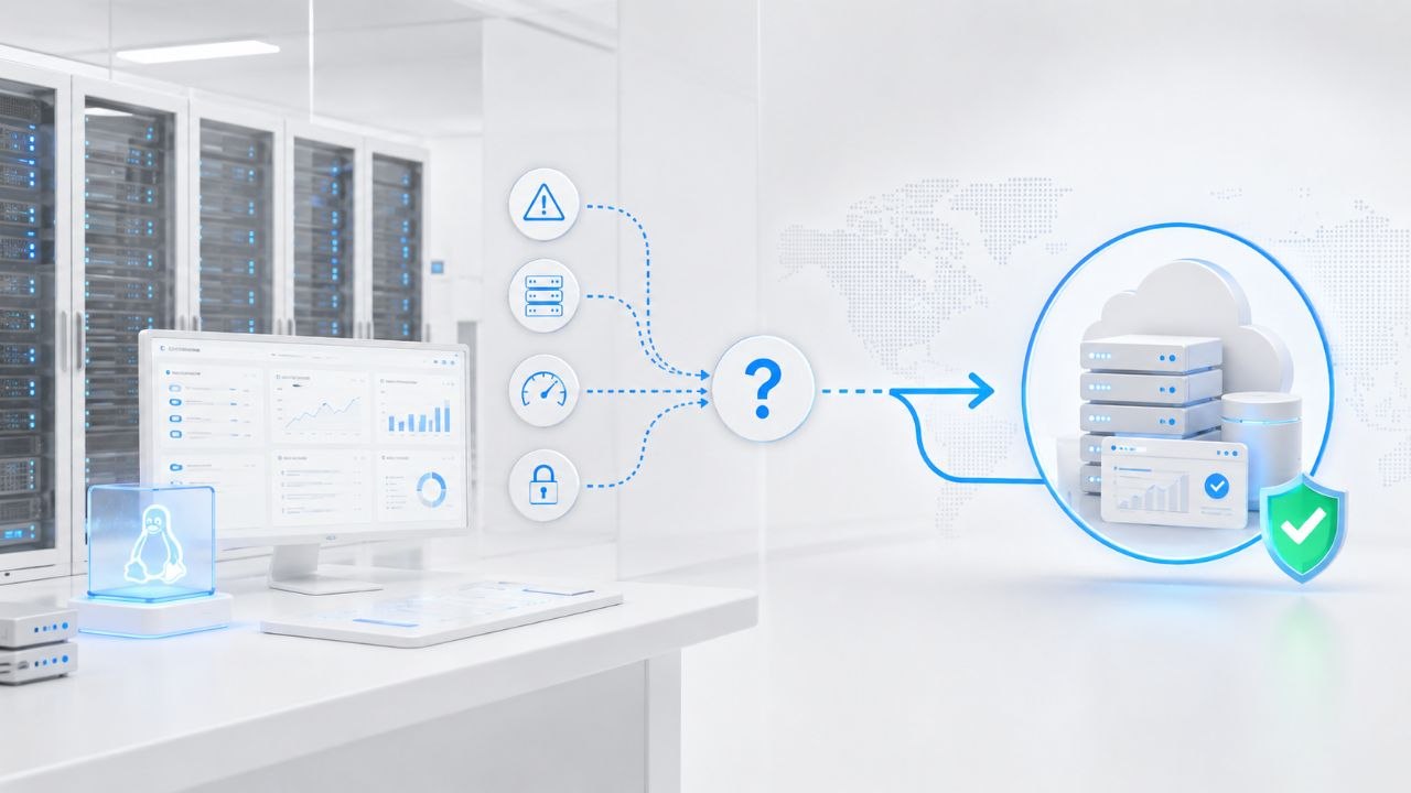 Illustration d’un support Linux en entreprise avec supervision, sécurité et infrastructure cloud