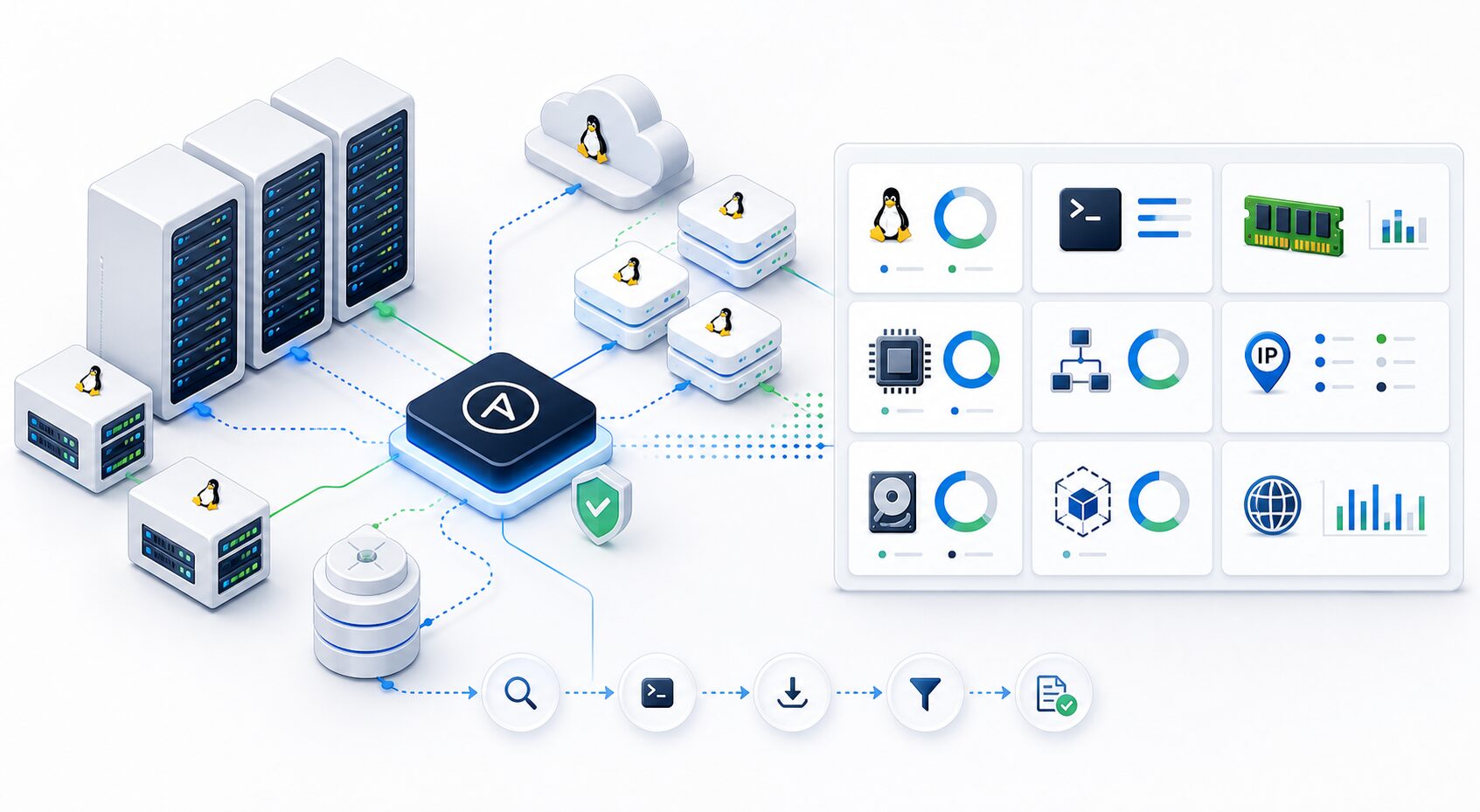 Illustration d’un audit de parc Linux avec Ansible gather_facts, inventaire technique et collecte de facts