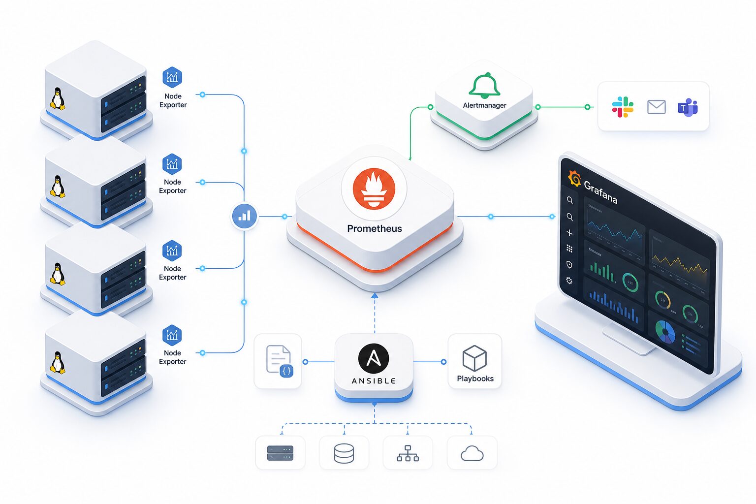 Architecture Prometheus Grafana Alertmanager déployée avec Ansible sur des serveurs Linux