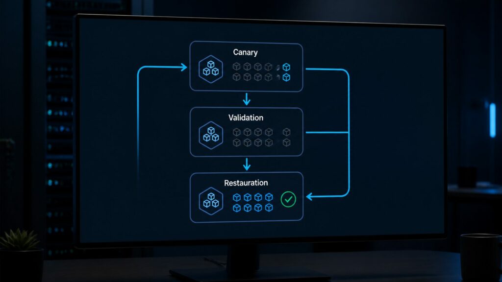 Rollback de mise à jour Kubernetes en production : schéma Canary, validation et restauration sur écran