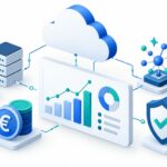 Illustration FinOps AI sur fond blanc : coûts cloud, analyse et gouvernance humaine